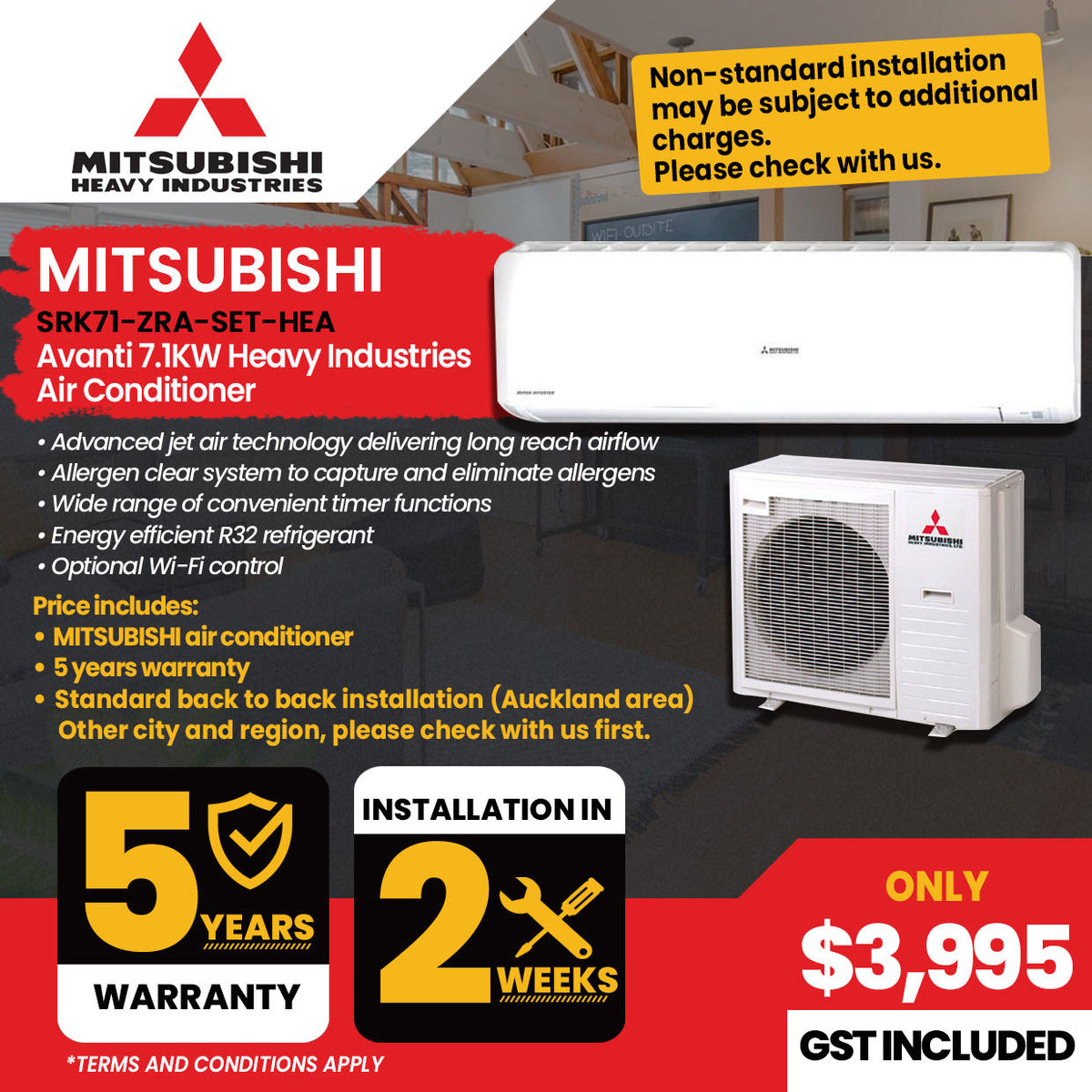 Mitsubishi Heavy Industries 7.1kW Split System Air Conditioner SRK71Z TECHNO WRAPPING SYSTEMS