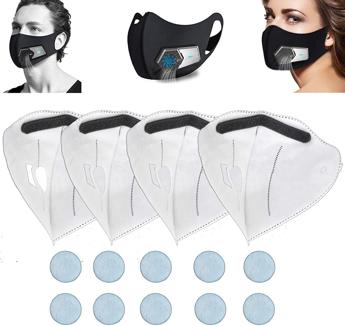 Rsenr R11 Electric Face Mask Filter,Inner Filter X 4,Fan Filter X 10,W ...